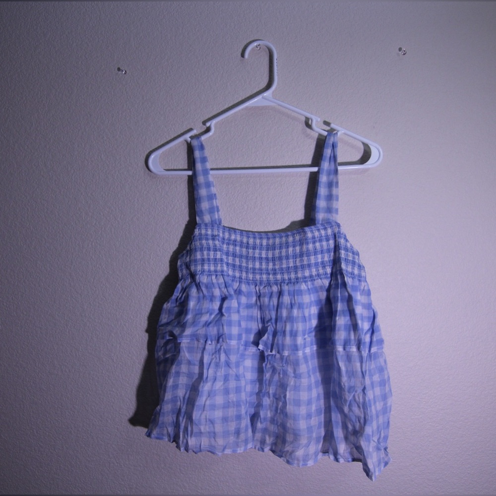 Saks Fifth Avenue [Rebecca Minkoff] coral blue gingham top. Size: XS